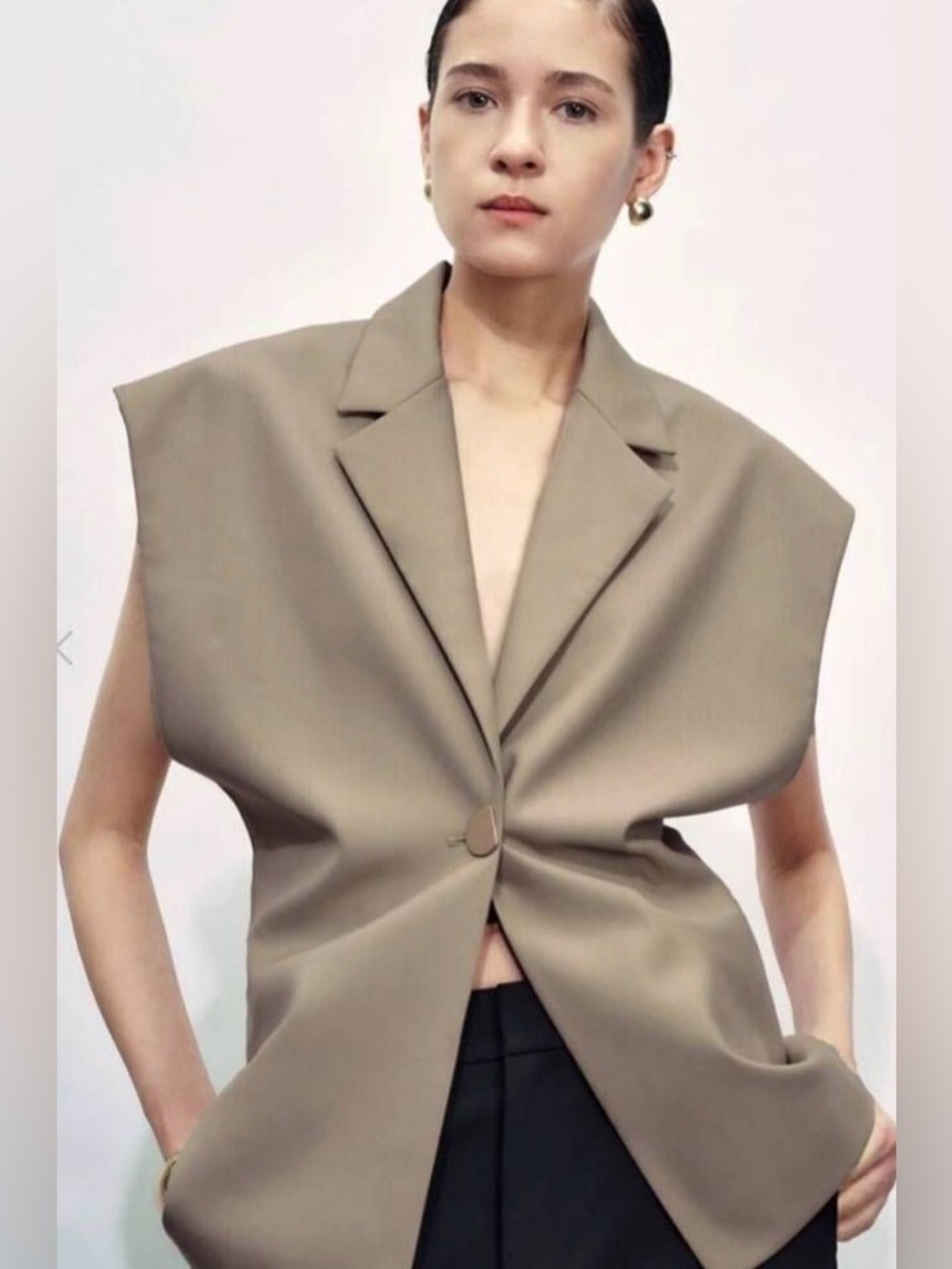 Structured Sleeveless Blazer Vest in Taupe